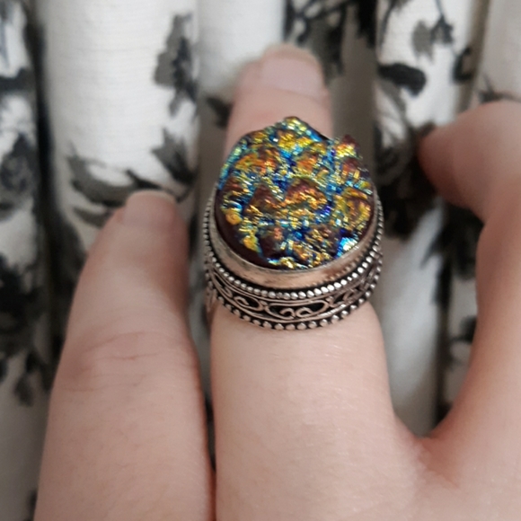 New Titanium Druzy 925 Silver Ring. - Picture 5 of 8